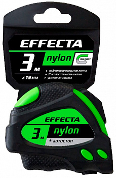 Рулетка Effecta Nylon-3м/19мм с магнит.,автостоп.лентой нейлон